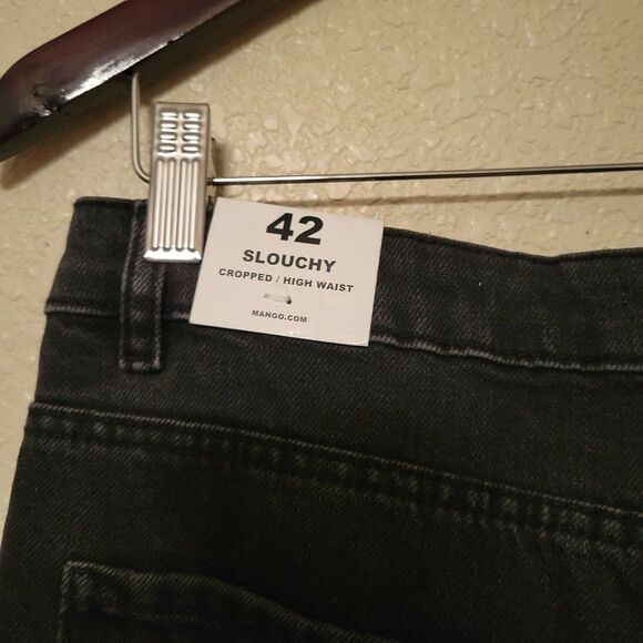 Mango Womens Jeans Black 10 High Waist Slouchy Cropped Sustainable Pleated Front - Picture 5 of 7